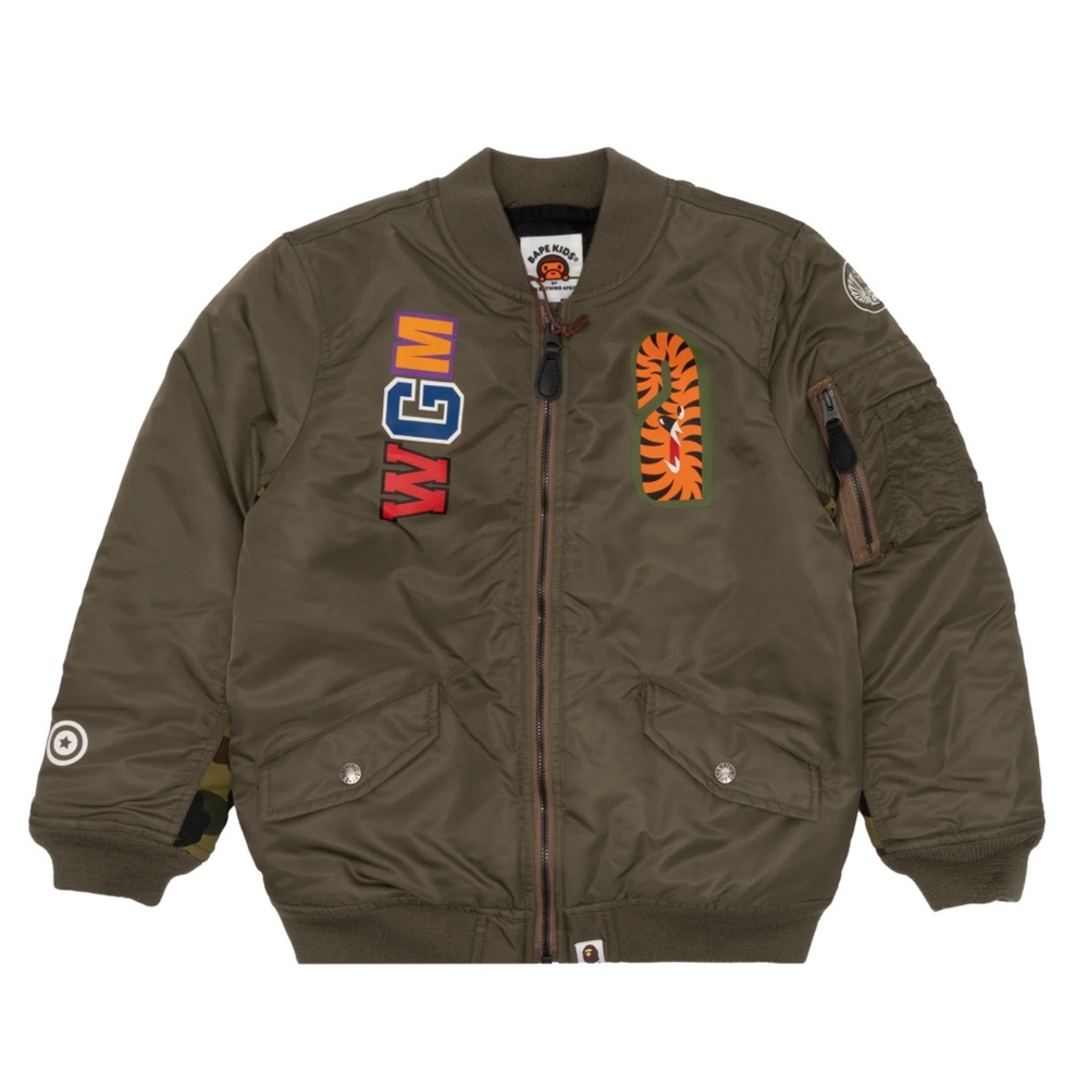 BAPE Kids Shark MA-1 WGM Bomber Jacket Olive